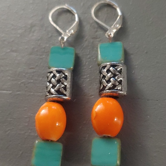 Silver Beaded Dangle Earrings - Picture 4 of 4